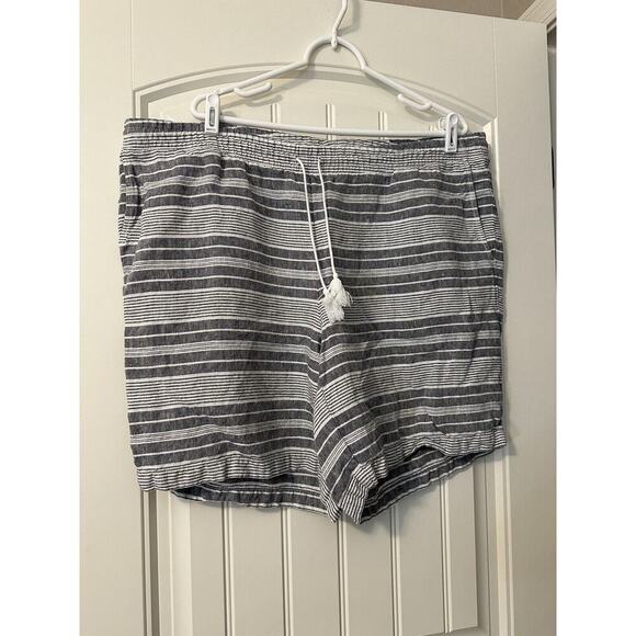 J Jill Love Linen Drawstring Waist Shorts-Gray Stripes-2XL - Picture 1 of 9